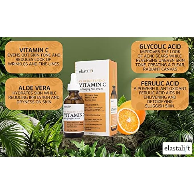 elastalift BONUS SIZE 1.75 FL OZ VITAMIN C SERUM FOR AGE SPOTS, WRINKLES, EXPRESSION LINES. ANTI-AGING SERUM W/VITAMIN C & HYALURONIC ACID BRIGHTENS SKIN & HELPS PROMOTE A HEALTHIER SKIN COMPLEXION - Image 2